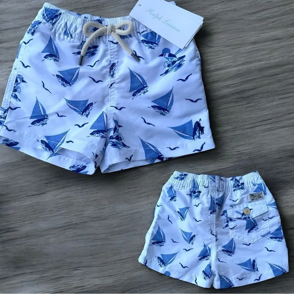 Polo Ralph Lauren Baby Swim Trunks – Sailboat Print Blue White 9M NWT